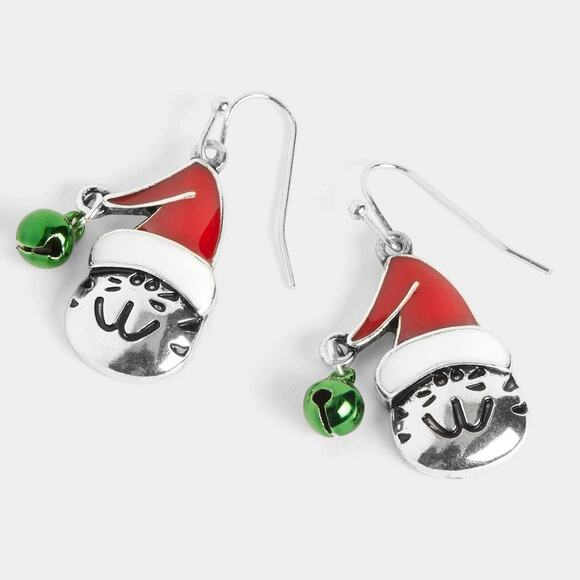 Santa Hat Cat Earrings Christmas - Picture 1 of 2